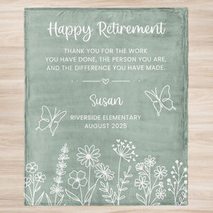 Personalized Retirement Blanket Gift for Her, Custom Retirement Gift for Boss or Coworker, Teacher Retirement, Nurse Retirement