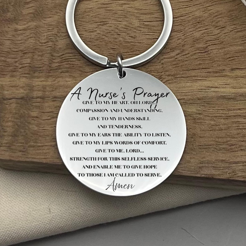 Personalized A Nurse's Prayer Stainless Steel Keychain, Custom Funny Nurse Gift, Nurse Appreciation Gift