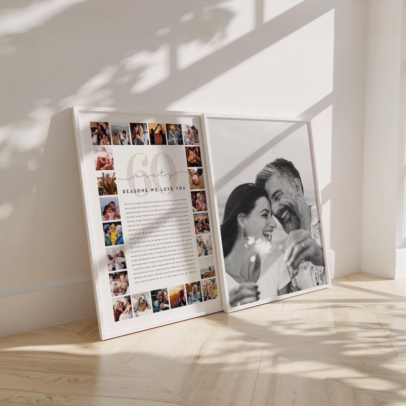 60 Reasons We Love You Custom Photo Collage | Why I Love You Picture Collage | Gift for Friend's 60th Birthday | 60 Year Anniversary Gift