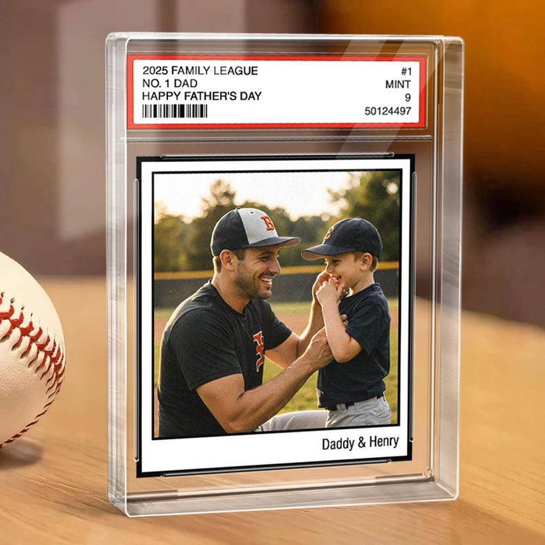 Personalized Dad & Kids Baseball Trading Card Style Personalized Acrylic Block Plaque Father's Day Gift for Baseball Lover,Baseball Dad Gift