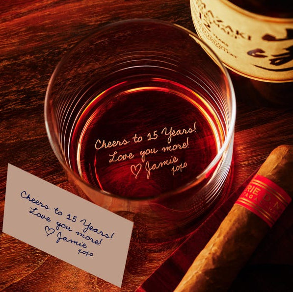 Whiskey Glasses Personalized Handwritten Message Engraved Side and Bottom Secret Note Anniversary Gift for Him