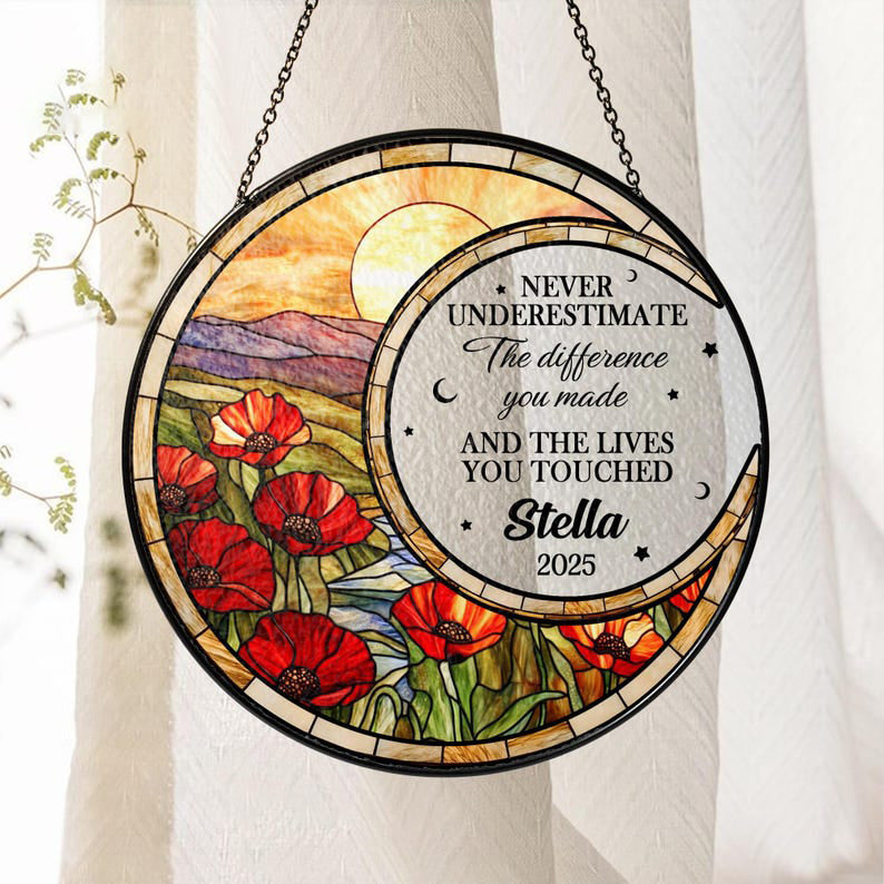 Personalized Retirement Acrylic Suncatcher, Floral Retirement Window Decor, Retirement Keepsake, Retirement Gifts, Coworker Gifts