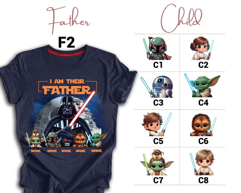 Father's Day Shirt with Kids Names, Space Dad Tee, Custom Star Wars Character T-Shirt
