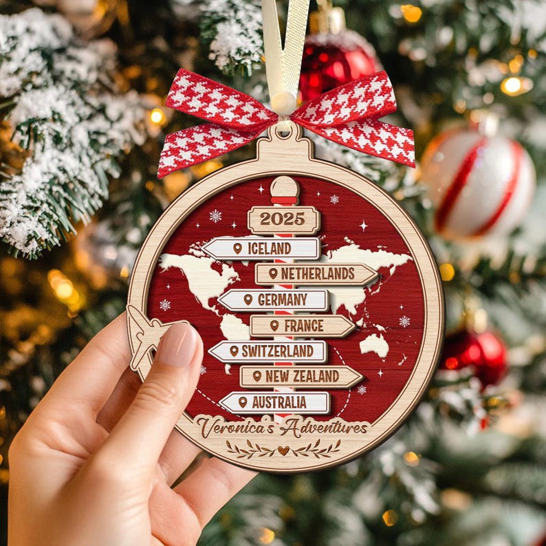 Personalized Travel Adventure Ornament, Custom Traveling Destination Ornament, Couple Traveling Destination, Travel Gift, Christmas Gift