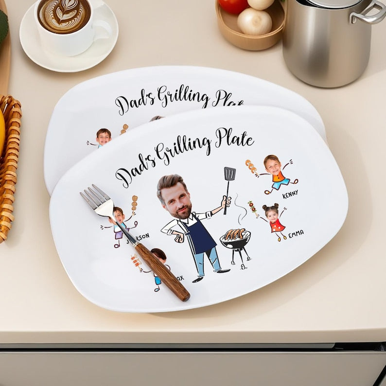 Personalized Daddy's Grilling Plate with Kid's Photos and Names, Custom Gift for Dad, Grandpa, Memorable Keepsake, Father's Day Gift