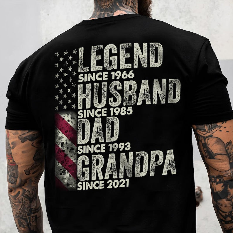 Custom Legend Husband Dad Papa Nation Flag Personalized Shirt, Father's Day Gift for Dad, Grandpa EST Shirt