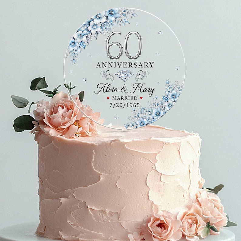 Personalized 60th Wedding Anniversary Cake Topper, Diamond Anniversary Acrylic Cake Topper, 60th Wedding Anniversary Decor, Anniversary Gift