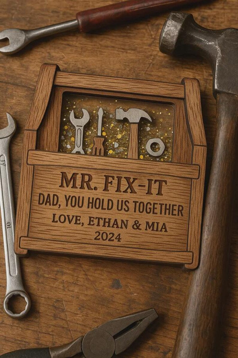 Mr. Fix-It Dad Wooden Magnet Personalized Father s Day Gift with Toolbox Design for Handy Dads and DIY Lovers
