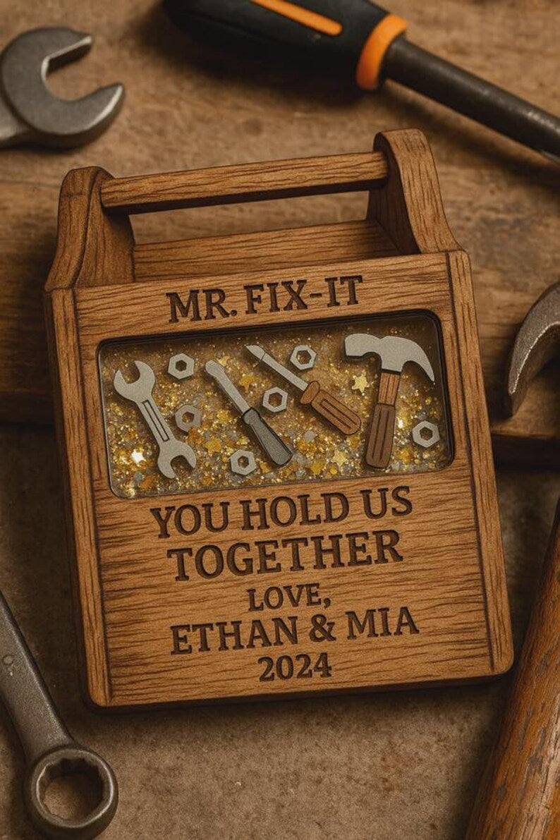 Mr. Fix-It Dad Wooden Magnet Personalized Father s Day Gift with Toolbox Design for Handy Dads and DIY Lovers