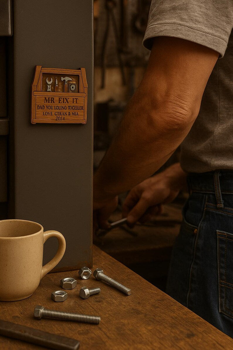 Mr. Fix-It Dad Wooden Magnet Personalized Father s Day Gift with Toolbox Design for Handy Dads and DIY Lovers