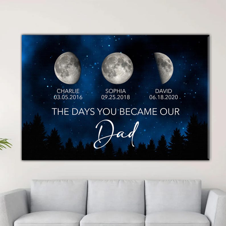 Personalized Custom Birth Moon Phase Galaxy Night Canvas Frame, The Days You Became Our Dad Canvas, Father's Day, Gift For Dad, Grandpa