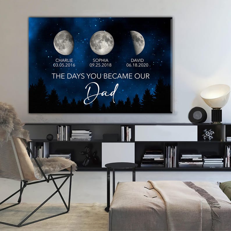 Personalized Custom Birth Moon Phase Galaxy Night Canvas Frame, The Days You Became Our Dad Canvas, Father's Day, Gift For Dad, Grandpa