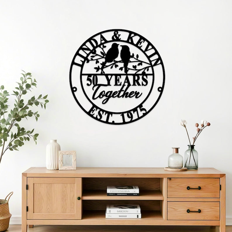 Custom 50th Anniversary Lovebirds Metal Sign,Personalized Wedding Gift For Husband and Wife, Family Name Sign,Anniversary Gift,Parents Gifts