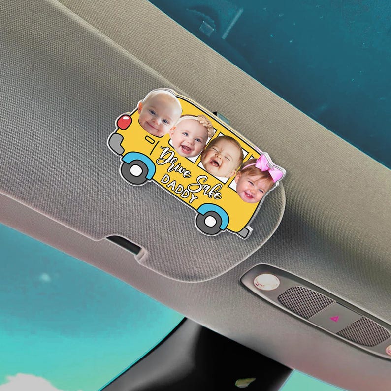 Personalized Father's Day Gift For Dad, Custom Kids Photo Sun Visor Clip, Drive Safe Dad Gift, Baby Face Drive Car Visor Clip, Gift For Papa