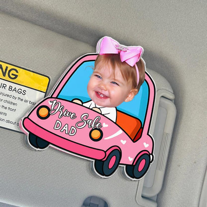 Personalized Father's Day Gift For Dad, Custom Kids Photo Sun Visor Clip, Drive Safe Dad Gift, Baby Face Drive Car Visor Clip, Gift For Papa
