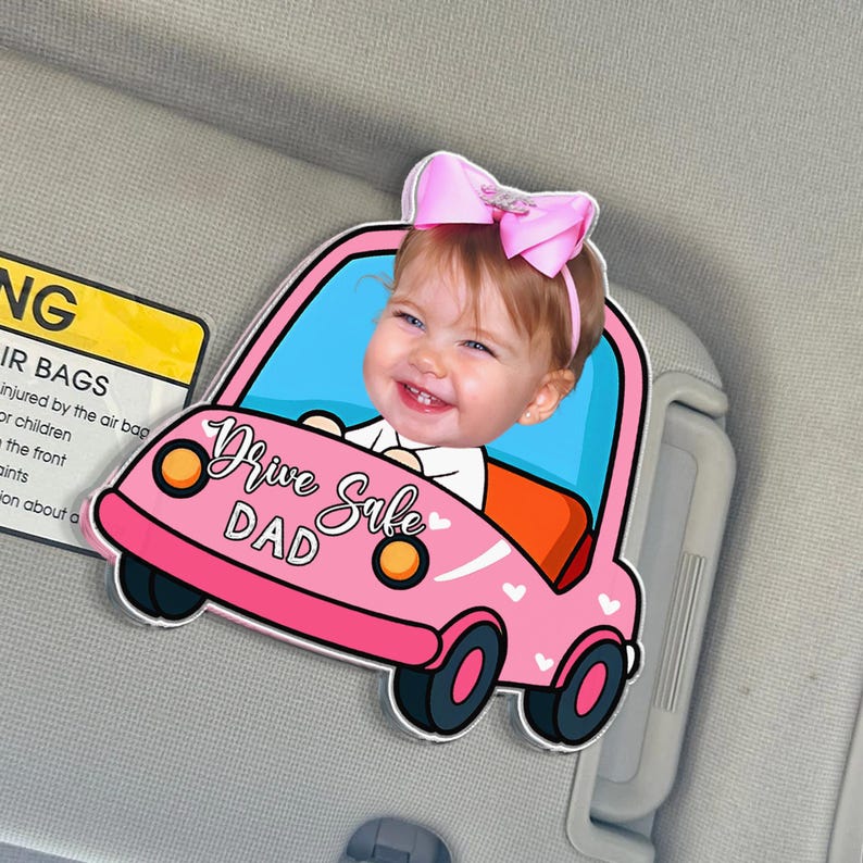 Personalized Father's Day Gift For Dad, Custom Kids Photo Sun Visor Clip, Drive Safe Dad Gift, Baby Face Drive Car Visor Clip, Gift For Papa