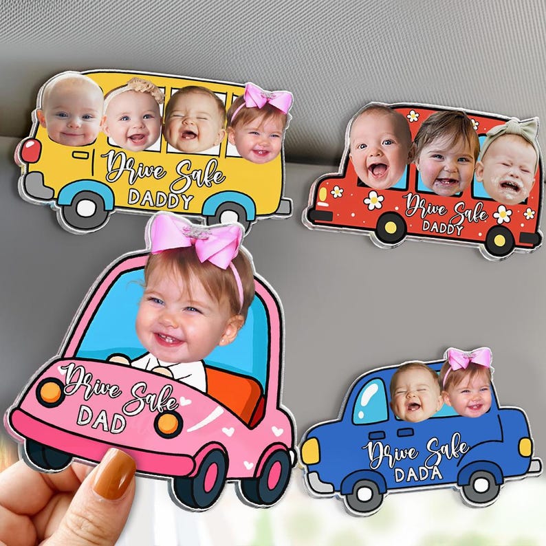 Personalized Father's Day Gift For Dad, Custom Kids Photo Sun Visor Clip, Drive Safe Dad Gift, Baby Face Drive Car Visor Clip, Gift For Papa