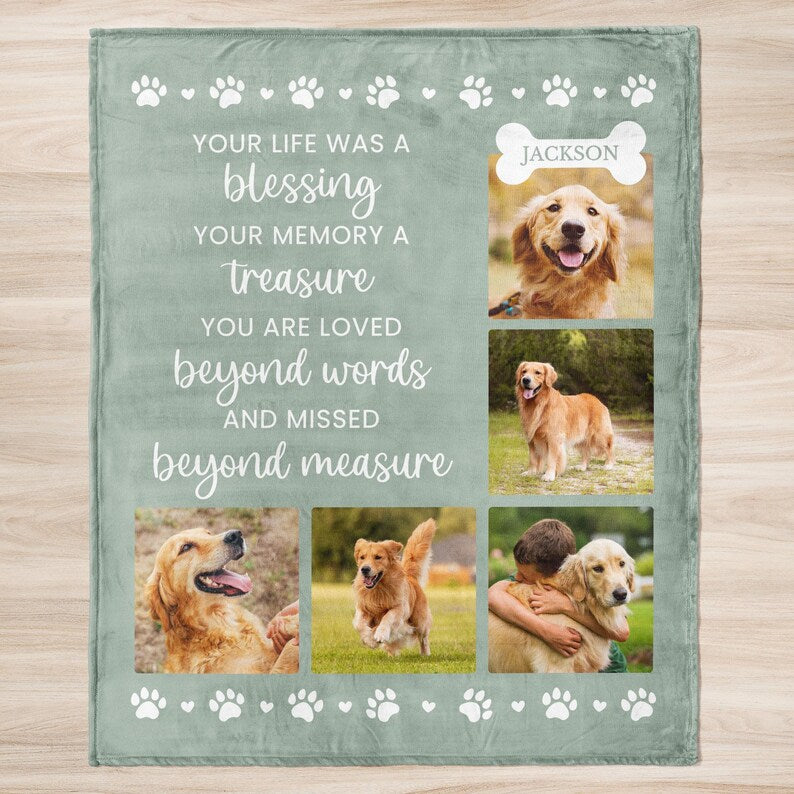 Personalized Dog Memorial Blanket, Custom Pet Memorial Gift, Pet Loss, Dog Remembrance, Photo Blanket, Sympathy Gift, In Loving Memory