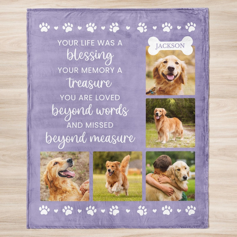 Personalized Dog Memorial Blanket, Custom Pet Memorial Gift, Pet Loss, Dog Remembrance, Photo Blanket, Sympathy Gift, In Loving Memory