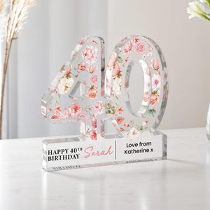 Personalised 40th Birthday Gift Plaque, Happy 40th Birthday Gift For Her, 40th Birthday Gifts, Floral 40th Gift, Gift for Her