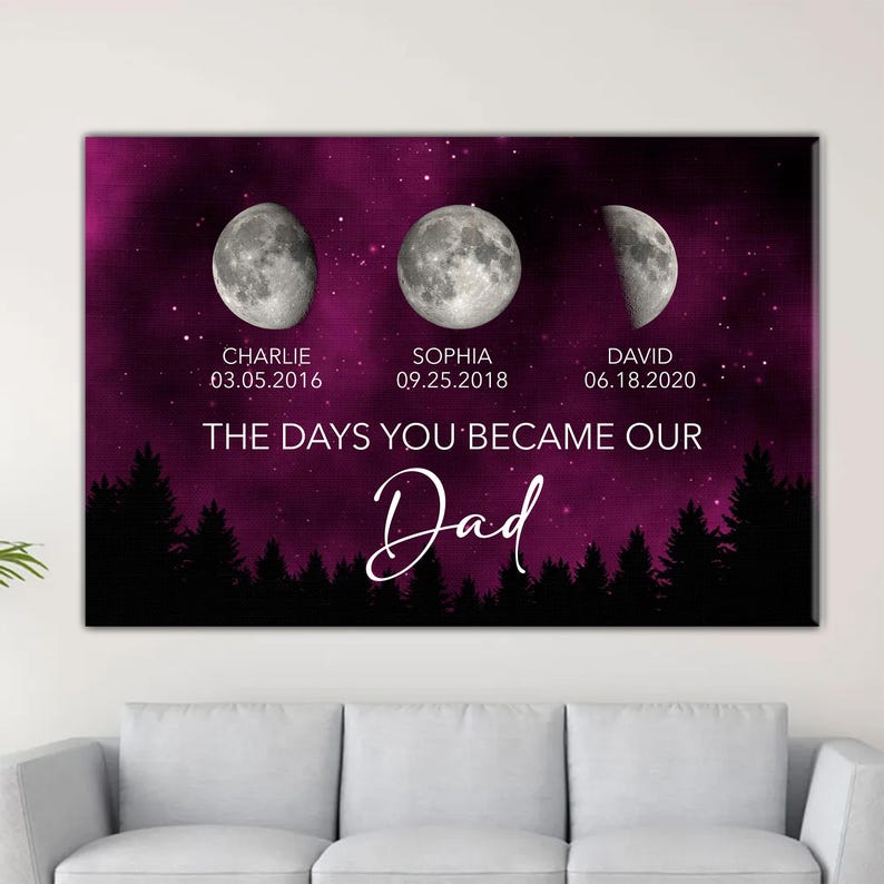Personalized Custom Birth Moon Phase Galaxy Night Canvas Frame, The Days You Became Our Dad Canvas, Father's Day, Gift For Dad, Grandpa