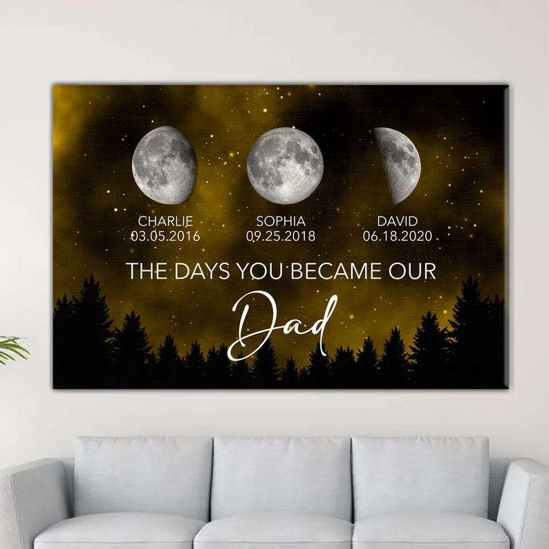Personalized Custom Birth Moon Phase Galaxy Night Canvas Frame, The Days You Became Our Dad Canvas, Father's Day, Gift For Dad, Grandpa