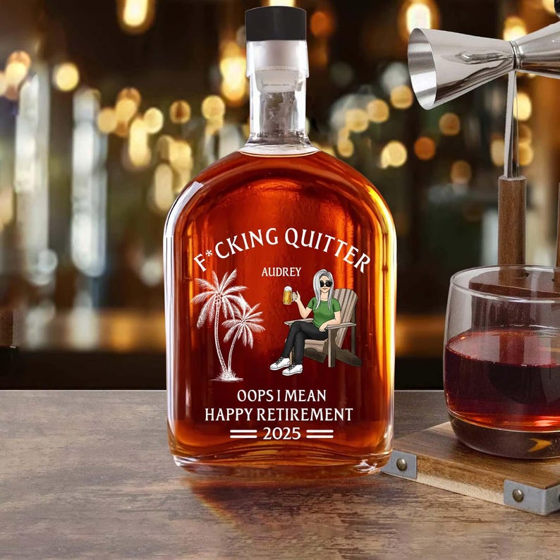 Fcking Quitter Oops I Mean Happy Retirement-Personalized Custom Whiskey Bottle,Funny Retirement Whiskey Bottle,Custom Gifts ,Fathers Day