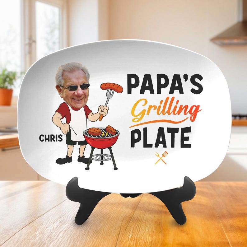 Custom Photo Papa's Grilling Plate, Personalized Grandpa Platter, Fathers Day Gift, Funny Dad Gift, Personalized Platter With Photo & Name