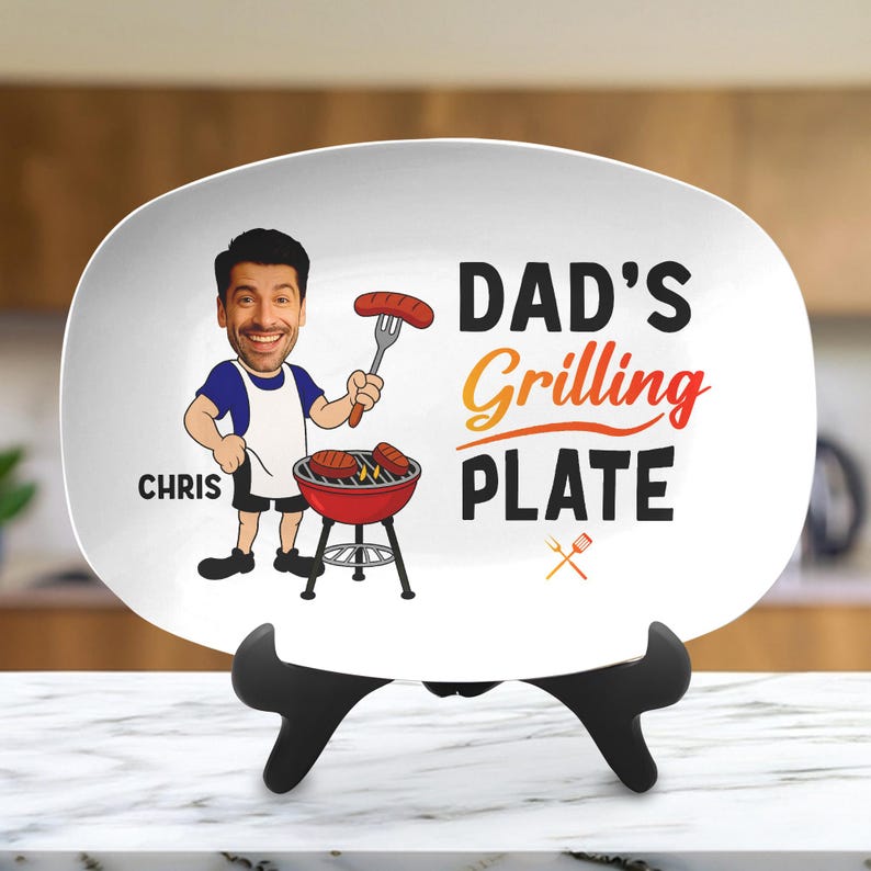 Custom Photo Papa's Grilling Plate, Personalized Grandpa Platter, Fathers Day Gift, Funny Dad Gift, Personalized Platter With Photo & Name