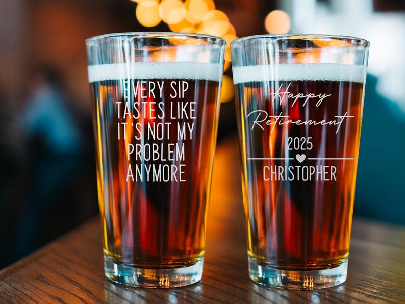Funny Retirement Beer Glass for Men and Women, Hilarious Farewell Gift from Coworkers, Best Happy Retirement Gift Idea, Personalized Option