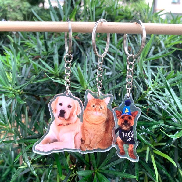 Pet Portrait Keychain, Custom Cat Keychain, Personalized Dog Photo Keychain, Pet Memorial Gift, Gift for Pet Lovers