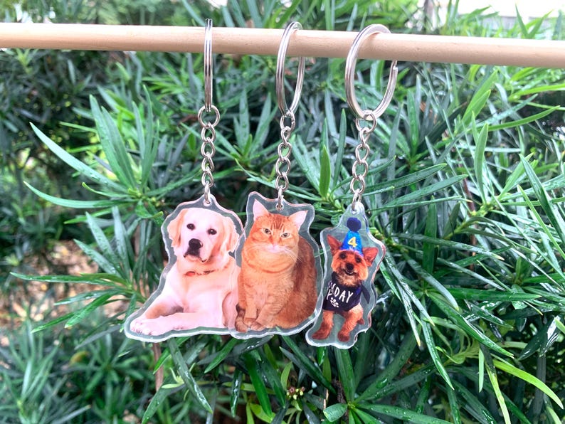 Pet Portrait Keychain, Custom Cat Keychain, Personalized Dog Photo Keychain, Pet Memorial Gift, Gift for Pet Lovers