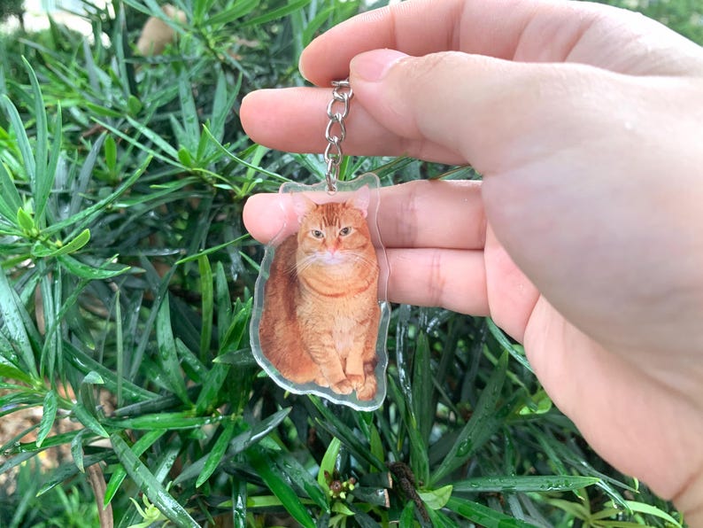 Pet Portrait Keychain, Custom Cat Keychain, Personalized Dog Photo Keychain, Pet Memorial Gift, Gift for Pet Lovers