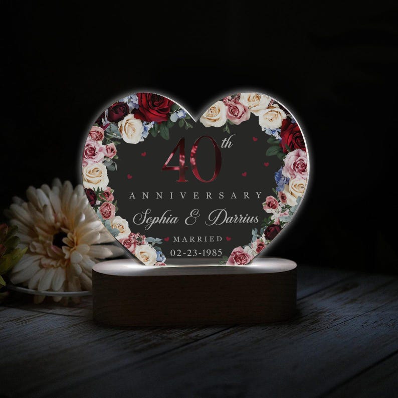 Custom 40th Anniversary 3D LED light, Ruby Wedding Gift, 40th Anniversary Gift For Parents, 40th Wedding Anniversary Gift Wedding Gifts