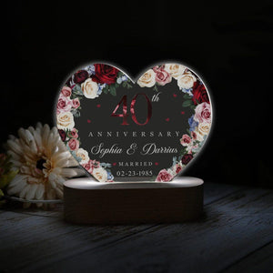 Custom 40th Anniversary 3D LED light, Ruby Wedding Gift, 40th Anniversary Gift For Parents, 40th Wedding Anniversary Gift Wedding Gifts