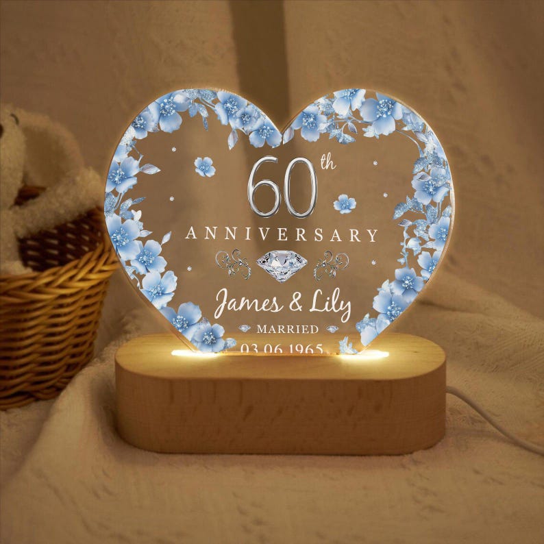 60th Anniversary 3D LED light , Diamond Wedding Gifts, 60th Anniversary Gifts For Parents, 60th Wedding Anniversary Gifts, Wedding Gifts