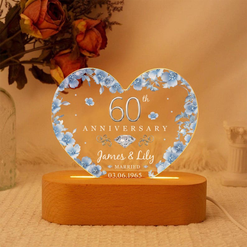 60th Anniversary 3D LED light , Diamond Wedding Gifts, 60th Anniversary Gifts For Parents, 60th Wedding Anniversary Gifts, Wedding Gifts