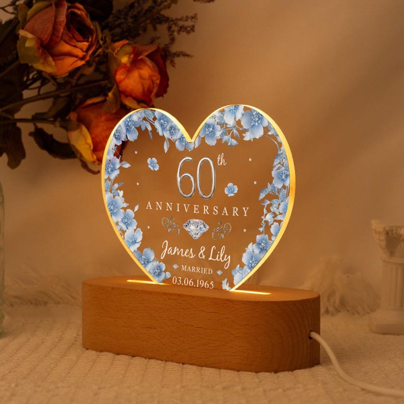 60th Anniversary 3D LED light , Diamond Wedding Gifts, 60th Anniversary Gifts For Parents, 60th Wedding Anniversary Gifts, Wedding Gifts