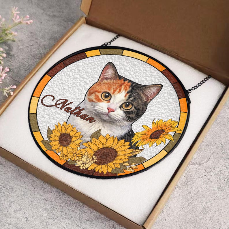 Custom Pet Portrait Stained Acrylic Suncatcher, Stained Acrylic cat Memorial, Custom cat Portrait from Photo, Stained acrylic cat, pet loss gifts