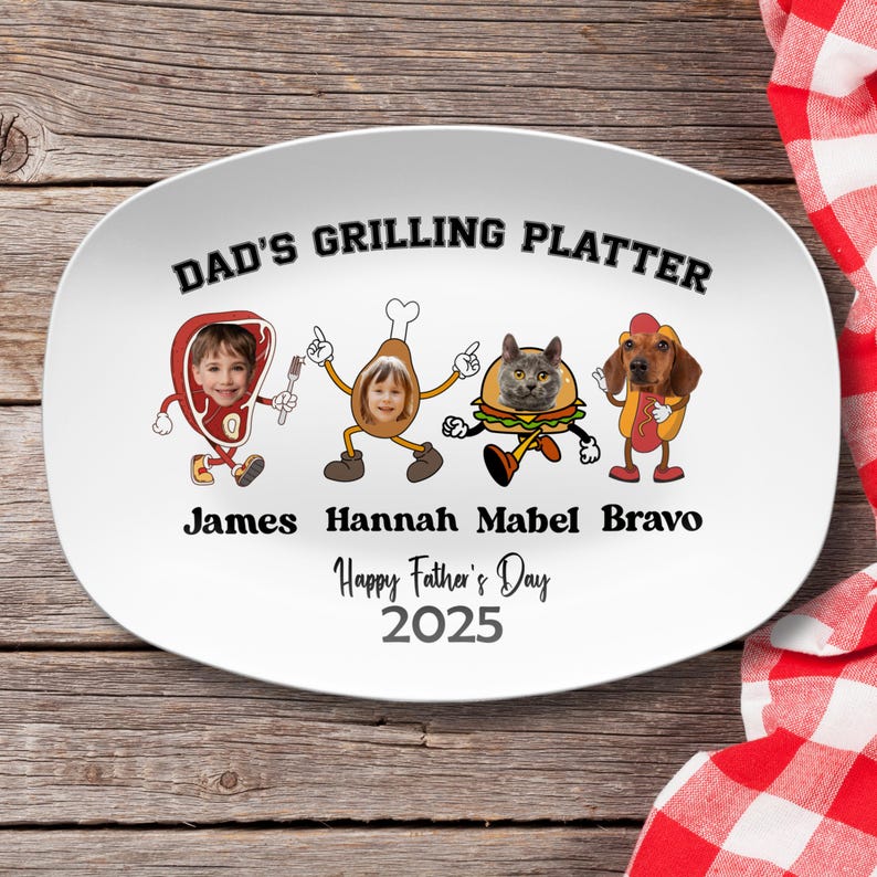 Personalized Daddy's Grilling Plate Custom BBQ Gift for Dad Grandpa or Husband Unique Fathers Day Present from Kids Grill Master Platter