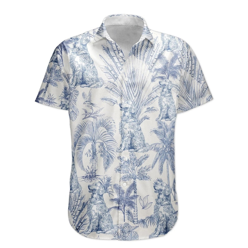 Personalized Hawaiian Shirt for Dog Lovers, Toile De Jouy Style Custom Dog Breeds, Funny Hawaiian Set, Summer Vacation Gifts