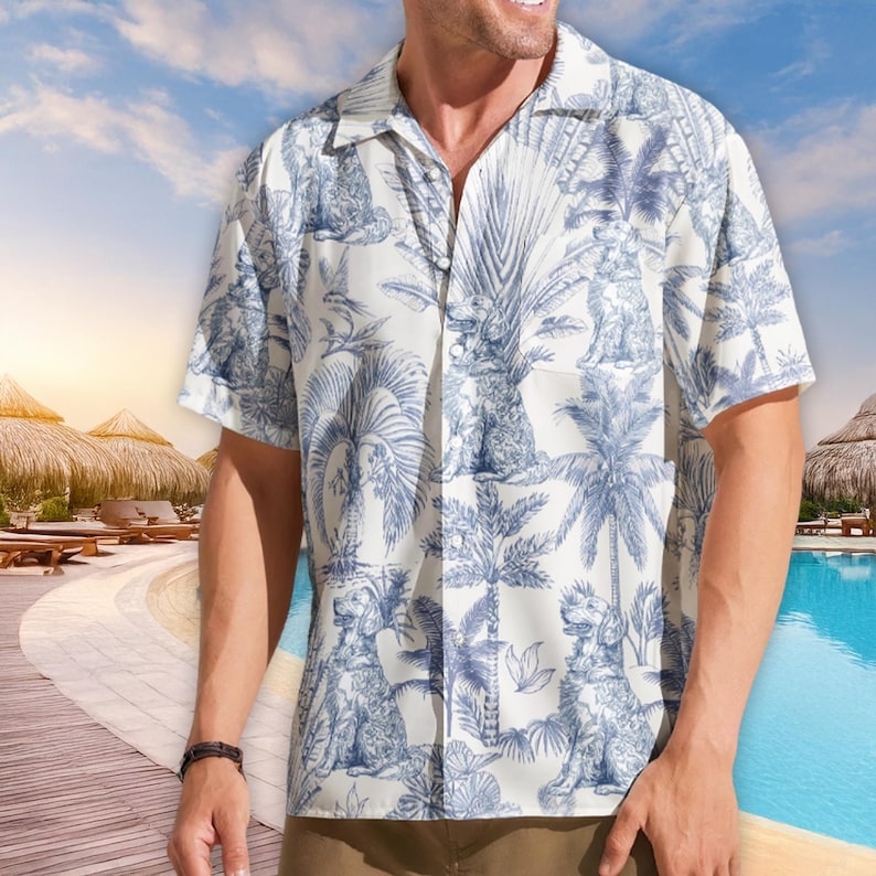 Personalized Hawaiian Shirt for Dog Lovers, Toile De Jouy Style Custom Dog Breeds, Funny Hawaiian Set, Summer Vacation Gifts