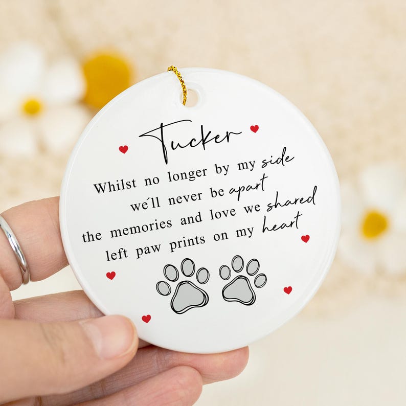 Dog Memorial Ornament, Pet Loss Sympathy Gift, In Loving Memory, Dog Cat Remembrance Gift, Paw Prints On My Heart, Pet Bereavement Keepsake