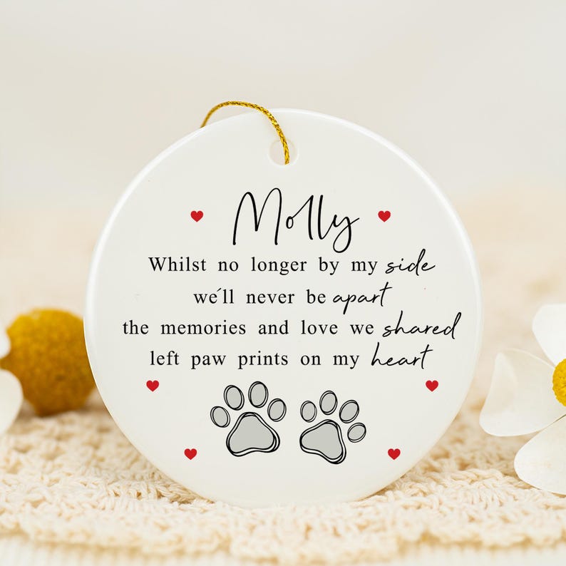 Dog Memorial Ornament, Pet Loss Sympathy Gift, In Loving Memory, Dog Cat Remembrance Gift, Paw Prints On My Heart, Pet Bereavement Keepsake