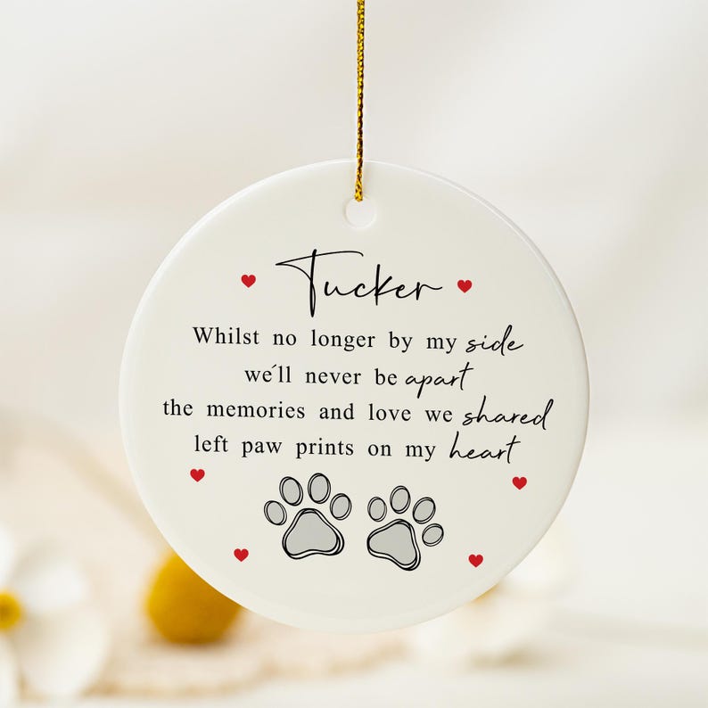 Dog Memorial Ornament, Pet Loss Sympathy Gift, In Loving Memory, Dog Cat Remembrance Gift, Paw Prints On My Heart, Pet Bereavement Keepsake
