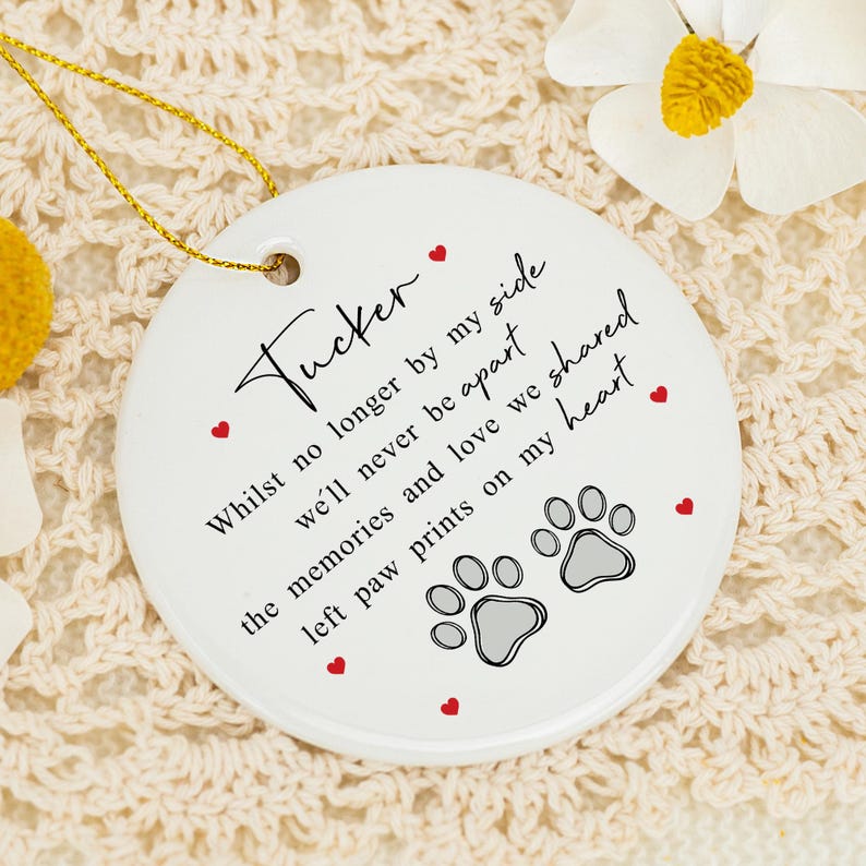 Dog Memorial Ornament, Pet Loss Sympathy Gift, In Loving Memory, Dog Cat Remembrance Gift, Paw Prints On My Heart, Pet Bereavement Keepsake