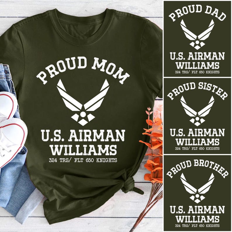 Proud Air Force Mom of U.S. Airman Shirt, USAF Military Mom Tee, Boot Camp Graduation Gift, Airman Support Shirt, Air Force Family T-Shirts