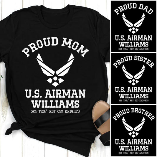 Proud Air Force Mom of U.S. Airman Shirt, USAF Military Mom Tee, Boot Camp Graduation Gift, Airman Support Shirt, Air Force Family T-Shirts