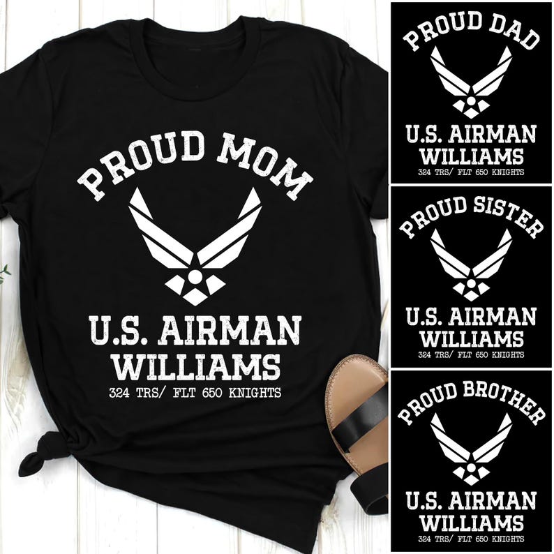Proud Air Force Mom of U.S. Airman Shirt, USAF Military Mom Tee, Boot Camp Graduation Gift, Airman Support Shirt, Air Force Family T-Shirts