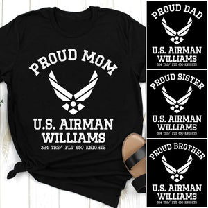 Proud Air Force Mom of U.S. Airman Shirt, USAF Military Mom Tee, Boot Camp Graduation Gift, Airman Support Shirt, Air Force Family T-Shirts